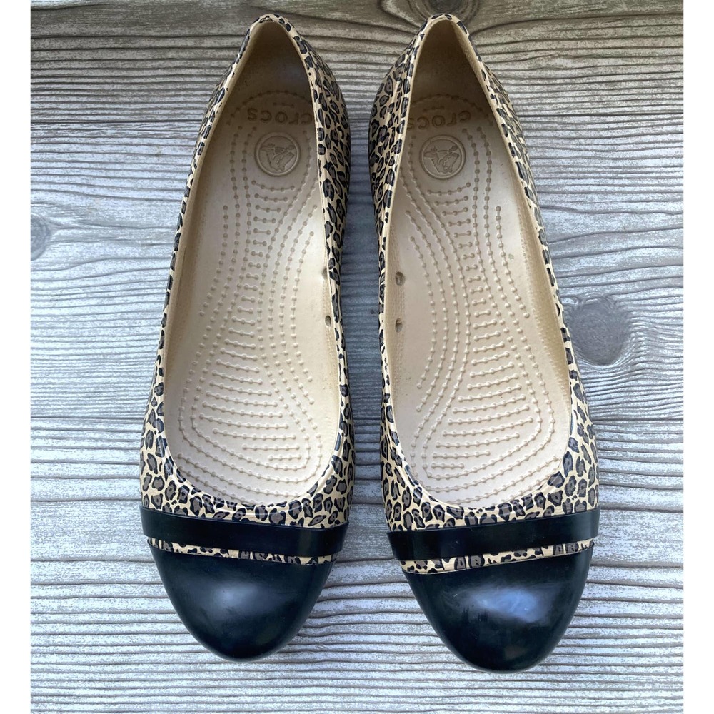 Crocs Leopard Black Toe Cap Flats